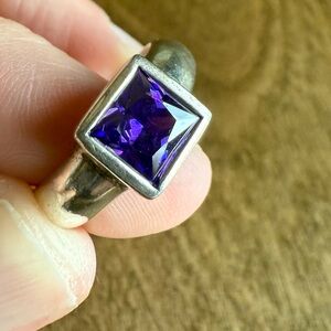 VTG Sterling Silver - ART DECO Princess-Cut Amethyst Solitaire Ring Size 7.